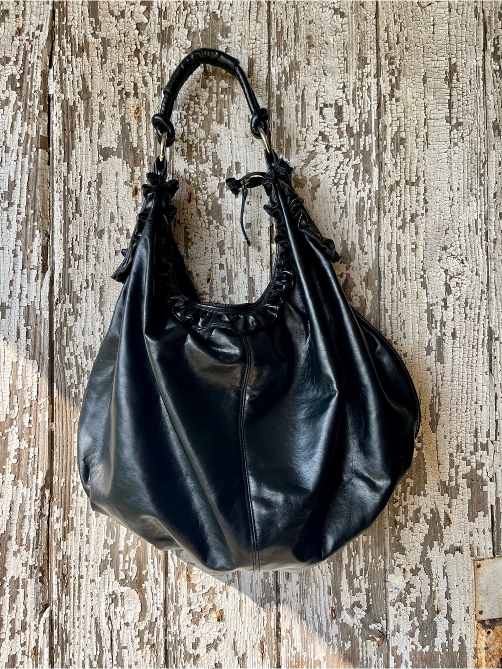 Fashion Express Black Leather Hobo Bag - Sleek Women's Shoulder Bag